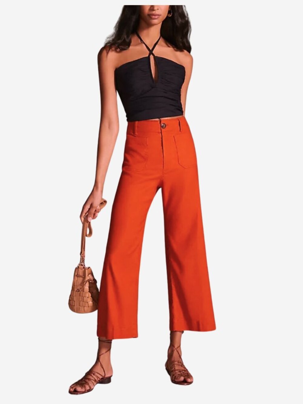 Anthropologie Maeve High Rise Double Button Wide Leg Crop Pants Sz 2 - Picture 2 of 6